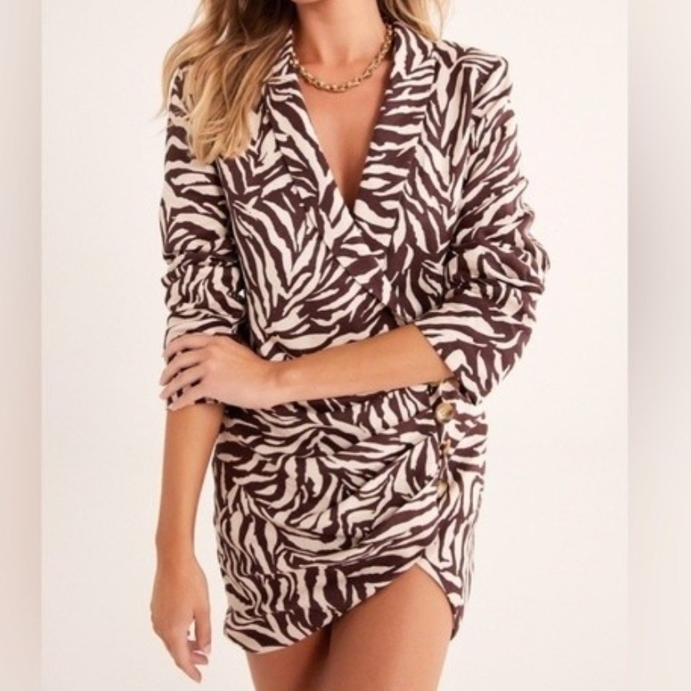 Rumer The Label Womens Cyrus Zebra Linen Blazer Dress XS